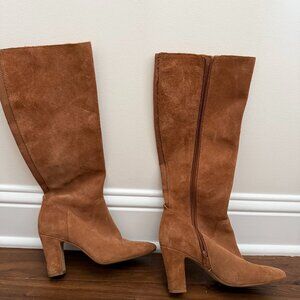 Knee High Suede Brown Heeled Boots